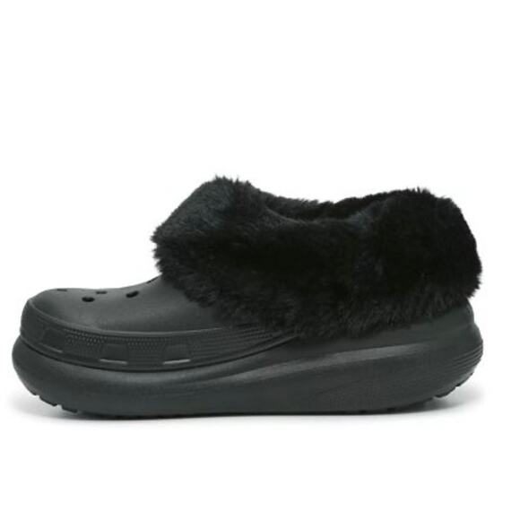 Crocs Furever Crush Platform Clog in Black Plush Women's Size 7 Mens Size 5 - Picture 14 of 15